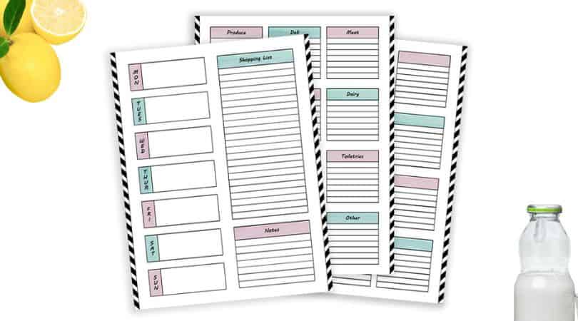 Meal Plan and Shopping List Printable Organizer Worksheet