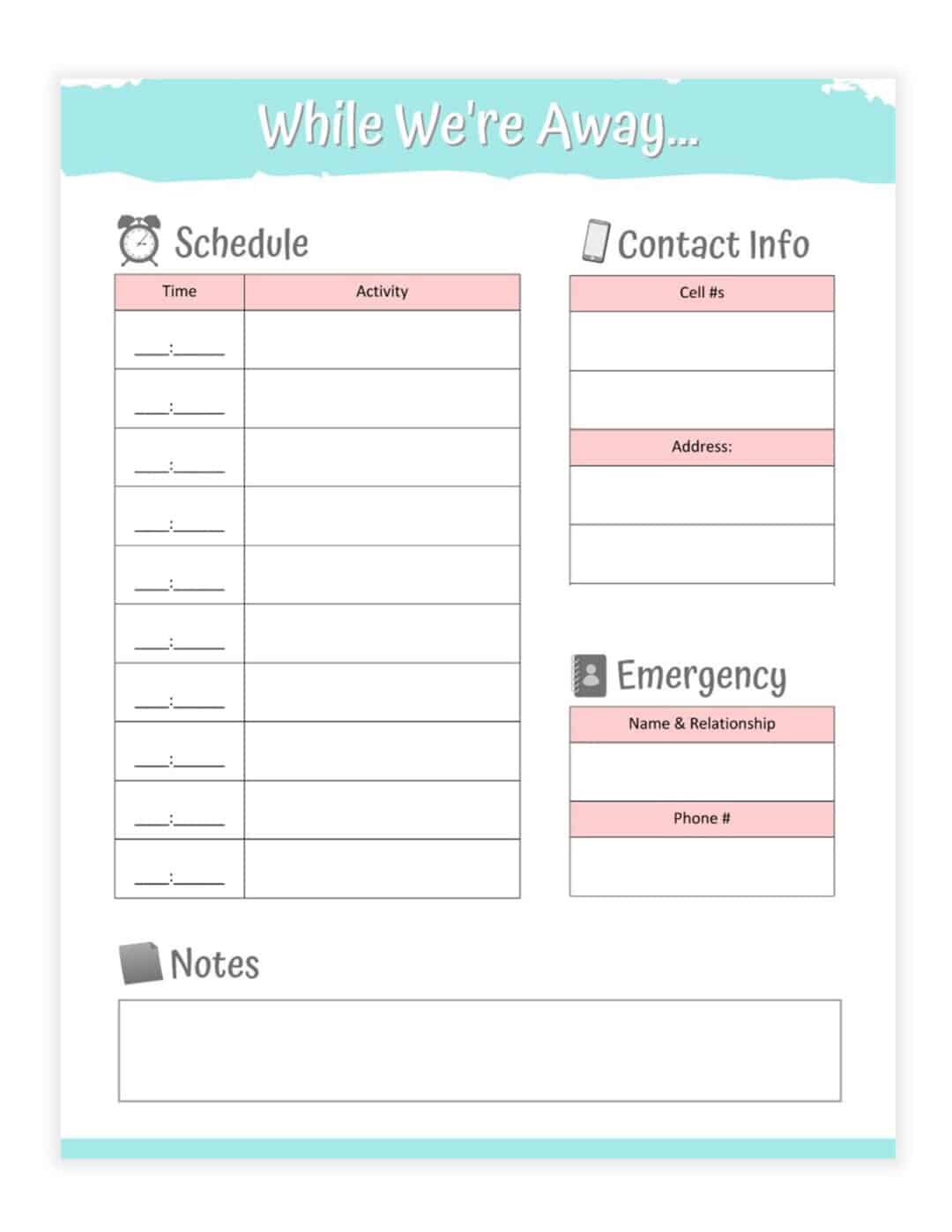 Babysitter Information Sheet Template Free Printable