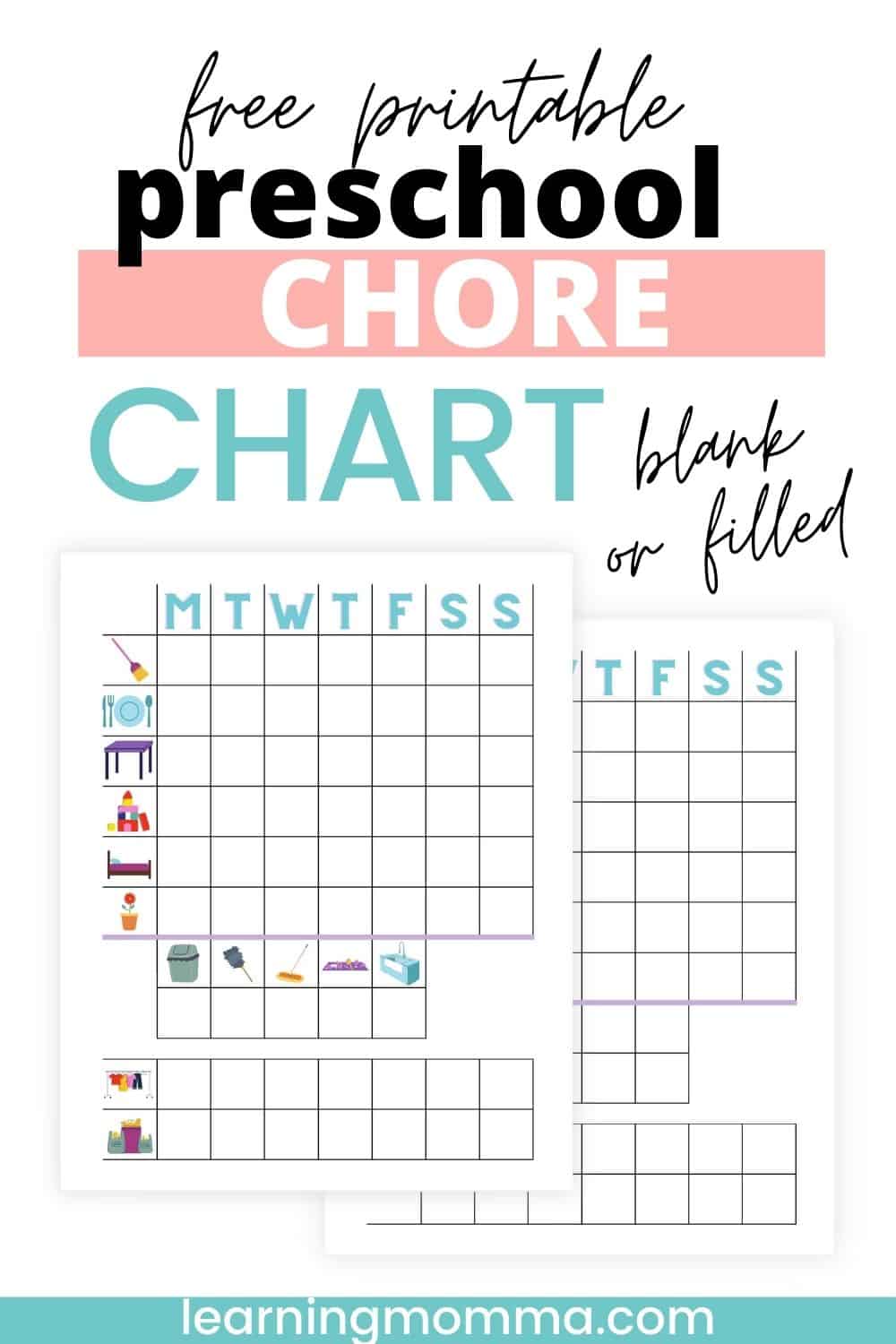 free chore chart for 4 year old