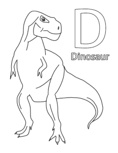t rex coloring page with the letter D
