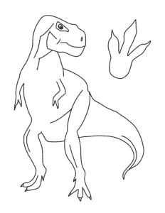 dinosaur coloring page with a t rex and footprint